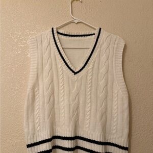 SHEIN Ivory V-Neck Cable Knit Sweater Vest